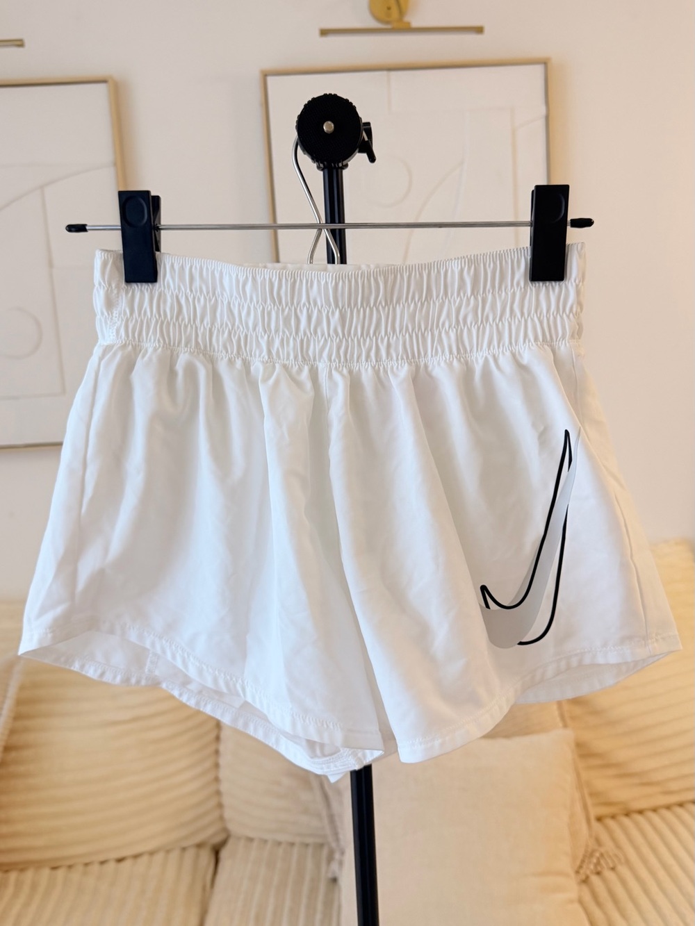 Nike Dri-FIT Women’s Running Shorts White Oversized Swoosh – Size XS